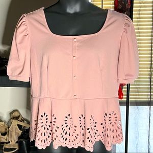 Blush pink puff sleeve peplum top